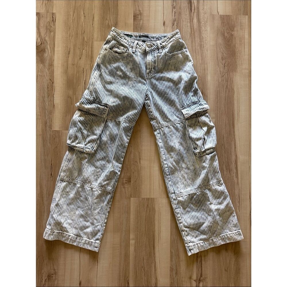wild fable Striped Cargo Jeans in Light Blue and White